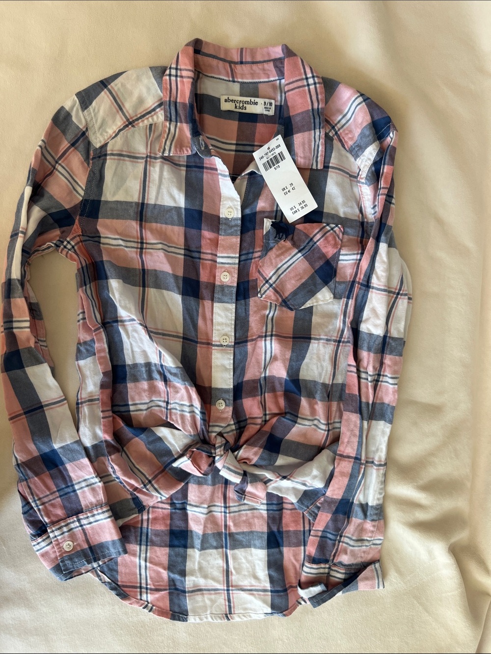 abercrombie kids Pink, Navy & White Plaid Button-Down Shirt new 9/10 nwt